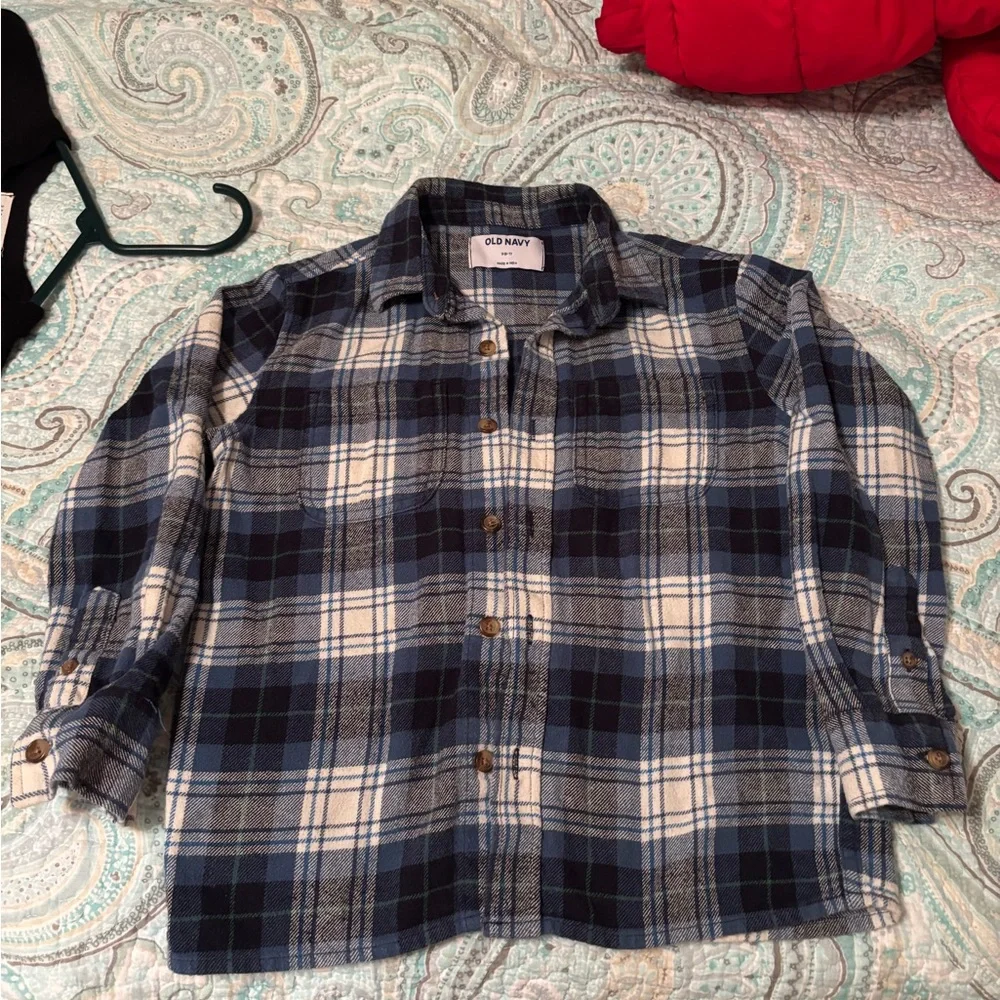 Old Navy Navy and White Plaid Button-Down Shirt for Kids